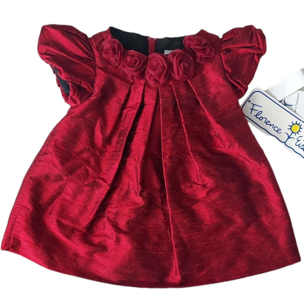 NWT Florence Eiseman Red Silk Holiday Infant Dress - 3 months